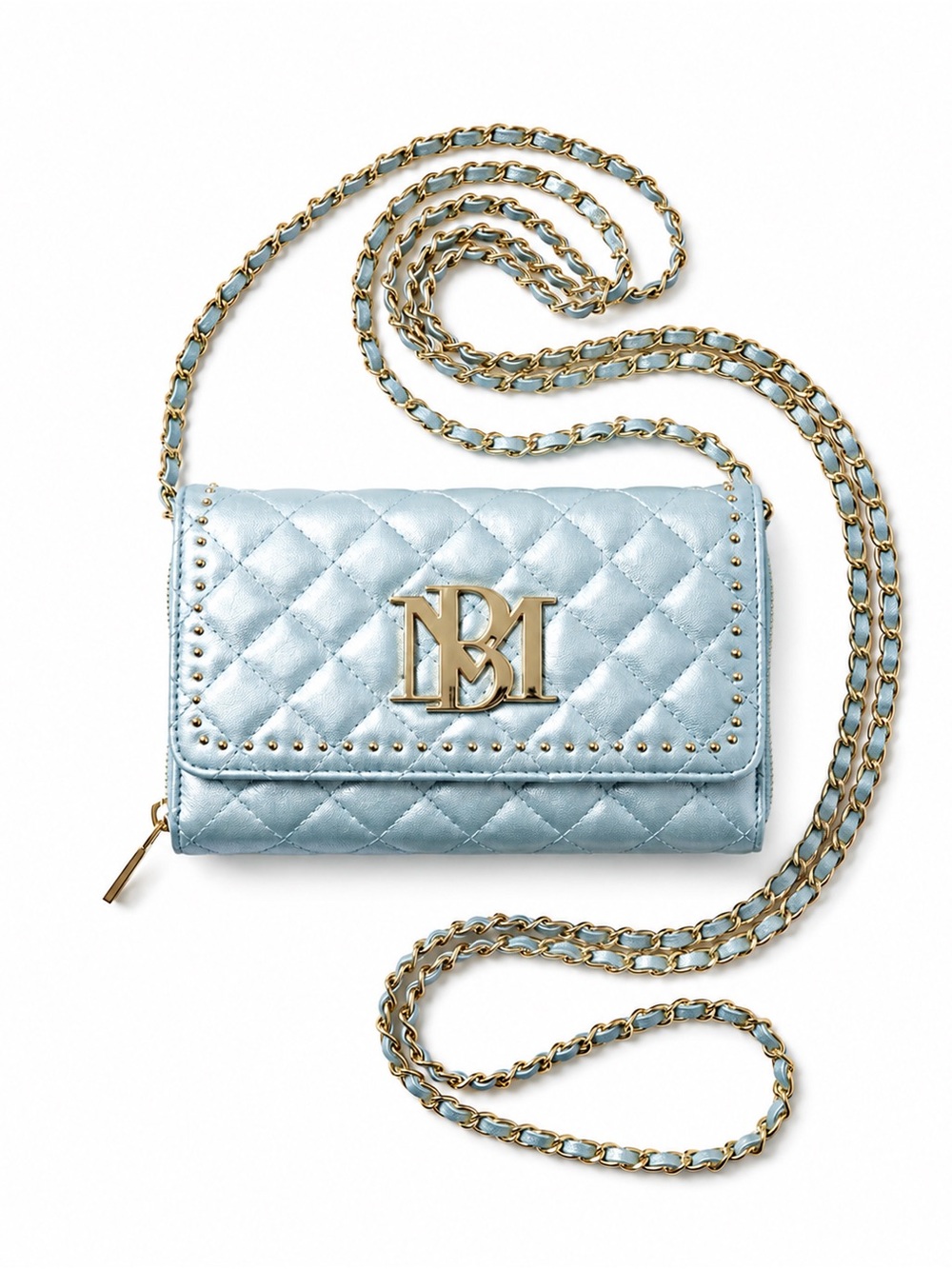 Badgley Mischka Light Blue & Gold Quilted Crossbody with Detachable Strap
